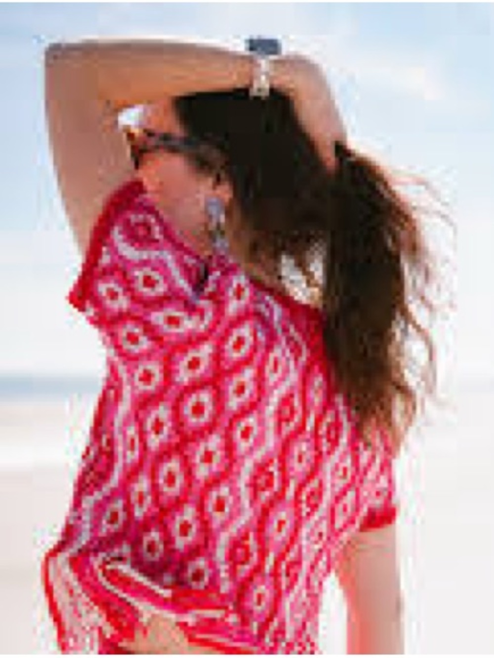 Hyacinth House Tuckernuck Mabel Fringed Knit Skirt Set in Bright Pink Geometric - Picture 5 of 7